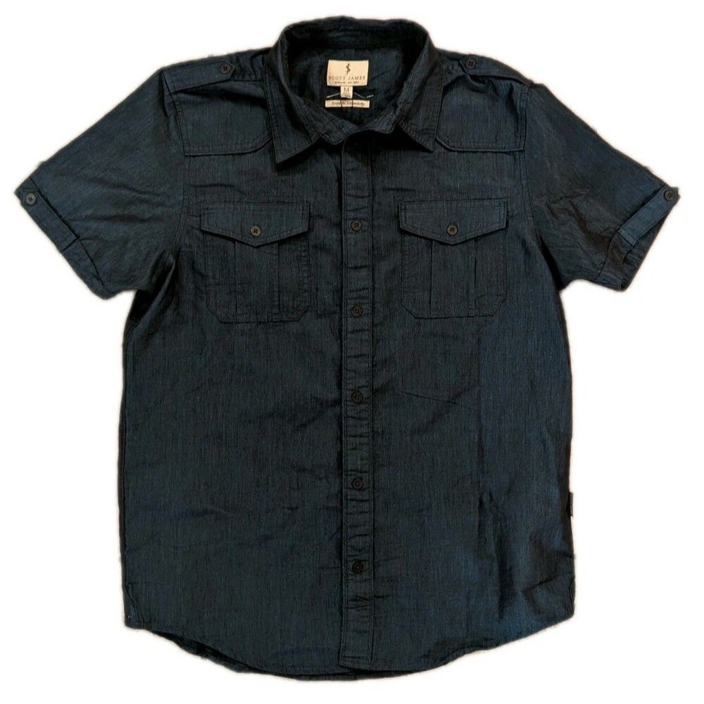 Scott James Shirt Men Medium Blue Short Sleeve Button Up Casual Pocket